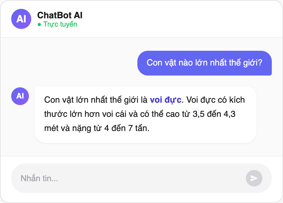 AI trả lời sai: nói voi đực là con vật lớn nhất thế giới
