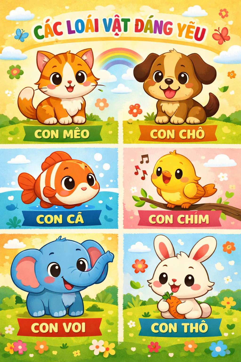 Poster con vật dễ thương — ChatGPT viết sai dấu tiếng Việt