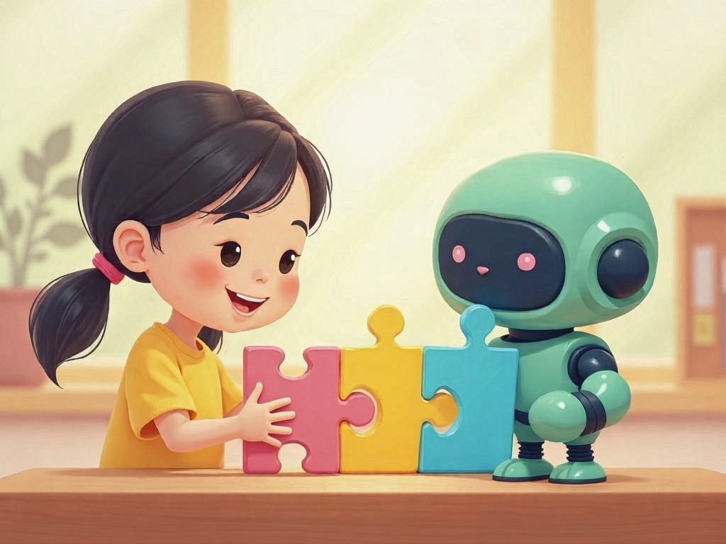 Bé gái và robot ghép 3 mảnh ghép – câu lệnh 3 phần