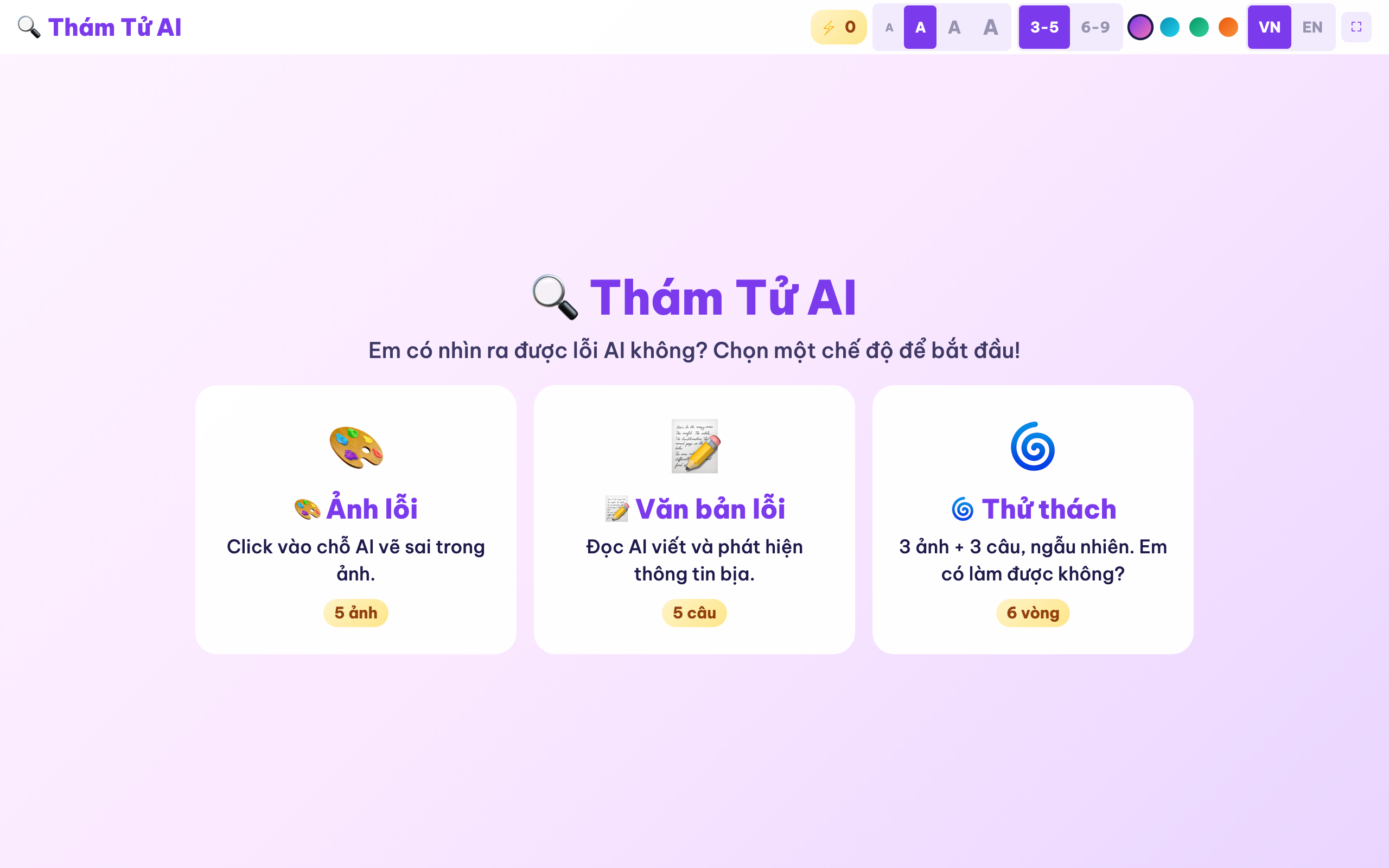 Thám Tử AI — chọn 1 trong 3 chế độ