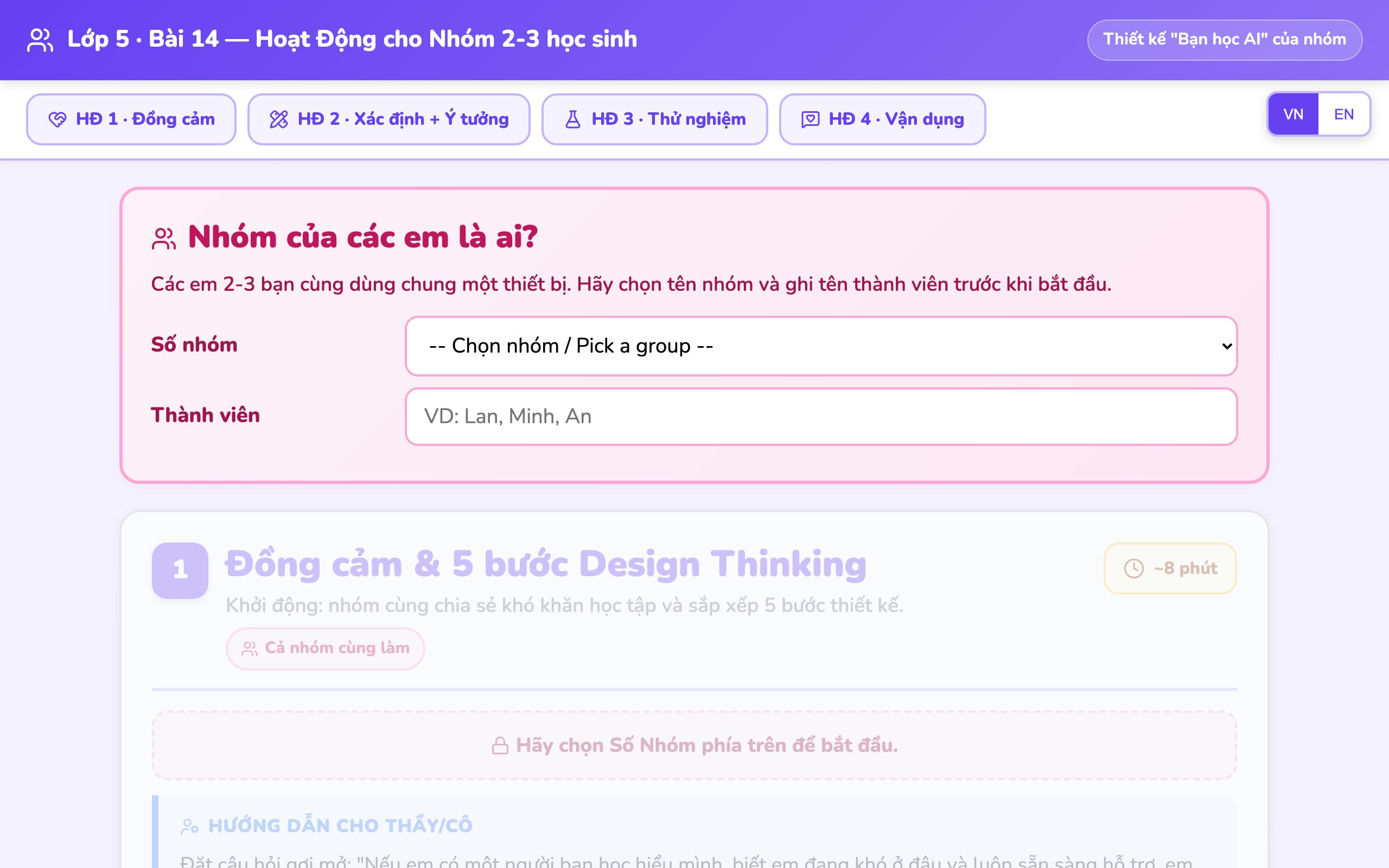 Lớp 5 Activity — Đồng cảm và 5 bước Design Thinking